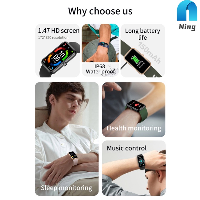 Đồng Hồ Thông Minh Đa Năng Ning L16pro Màn Hình Cảm Ứng 1.47 Inch Ip68 Và Phụ Kiện