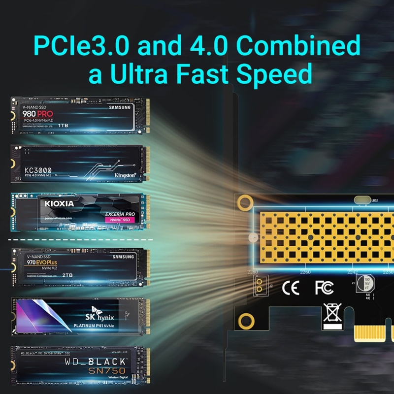 Card Mở Rộng Pcie M 2 NVMe Sang Pci-e 4 0 X4 m2 PCIe4 0 X4 Pci-e Hỗ Trợ 2230-2242 2260 2280 SSD