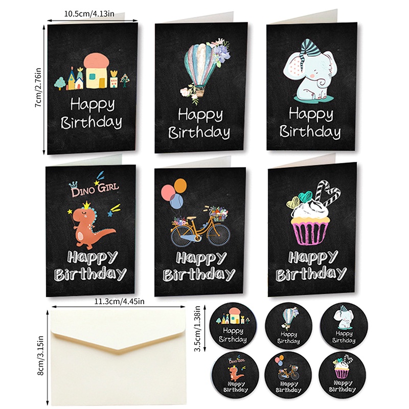 Set 6 Tấm Thiệp Chúc Mừng Sinh Nhật + 6 Thẻ Dán Chúc Mừng Độc Đáo Cho Trẻ Em Và Người Lớn