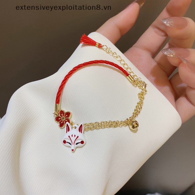 Vòng Đeo Tay May Mắn Đính Chuông Nhỏ Hình Cáo Hoạt Hình Hoa Màu Đỏ Thời Trang Vintage Dành Cho Bạn Nữ [vn]