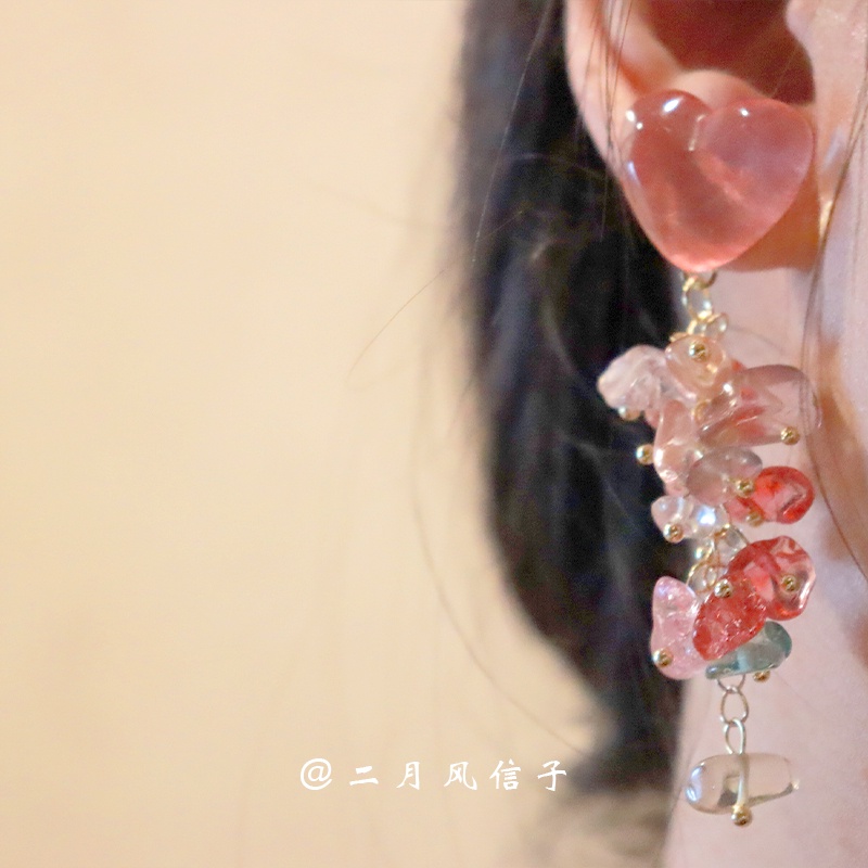 Khuyên Tai Chuỗi Trái Tim Đính Hạt Tua Rua