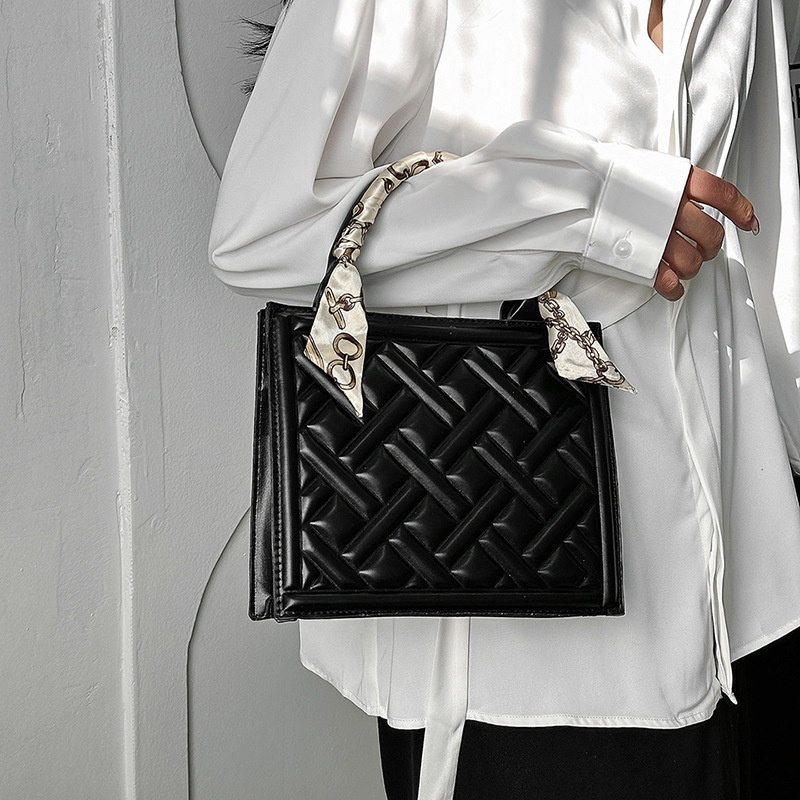 Túi Xách JASMIN NOIR Tote Hộp Nhỏ Hai Dây Đeo Khăn Choàng Kẻ Sọc Caro Thời Trang Thường Ngày Cho Nữ