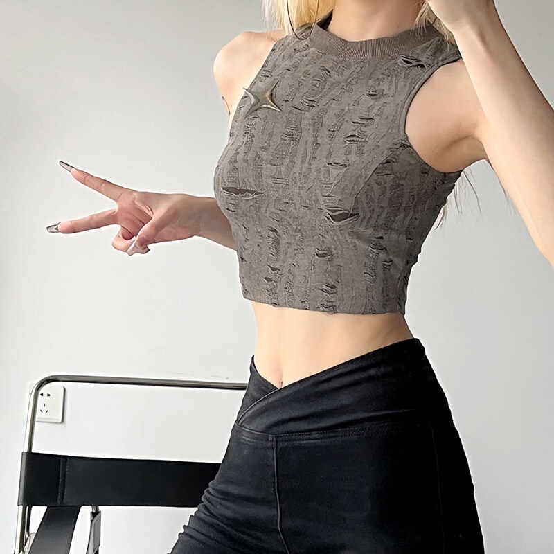 Kliou 2023 Mới Áo Tank Top Dệt Kim Hai Dây Màu Trơn Đơn Giản Phong Cách Retro Đường Phố Thời Trang Mùa Hè