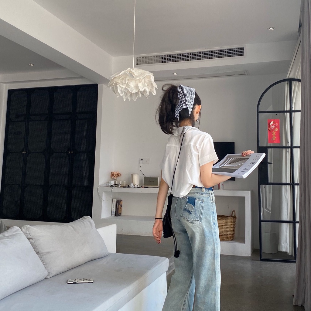 Áo Sơ Mi Tay Ngắn Cổ Búp Bê Phong Cách Hàn Quốc Mới Cho Nữ