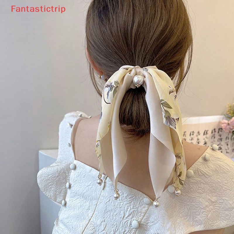 Dây Buộc Tóc Thắt Nơ Đính Ngọc Trai Đơn Giản Phong Cách Hàn Quốc