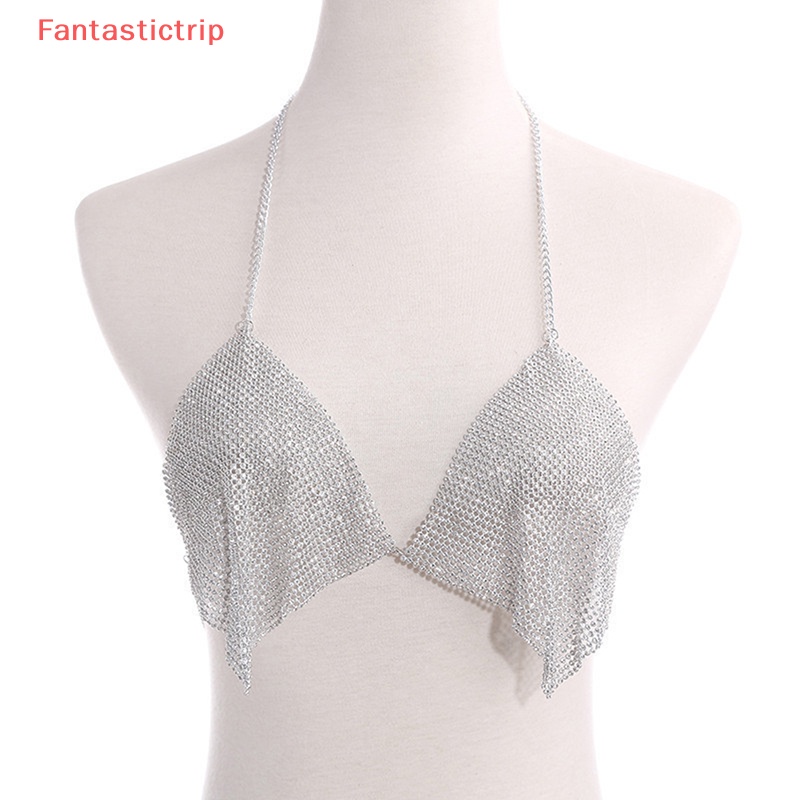 [Fantastictrip] Áo Crop Top Dây Xích Đeo Ngực Đính Đá Hở Lưng y2k Thời Trang Dự Tiệc Tùng Cho Nữ Camiseta Mujer Camis Mới