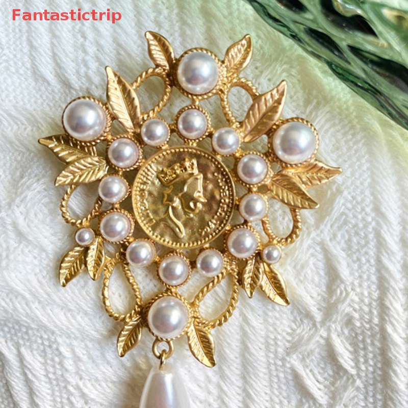 [Fantastictrip] Ghim Cài Áo Khoác Hình Giọt Nước Lá Rỗng Màu Vàng Kim Mặt Nhám Phong Cách Baroque Cổ Điển Hợp Thời Trang Cho Nữ Mới