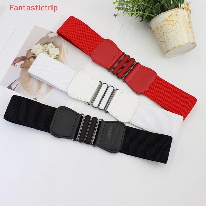 Thắt Lưng Bản Rộng Co Giãn Màu Trơn Có Khóa Kim Loại Thời Trang Mùa Hè Mới Cho Nữ