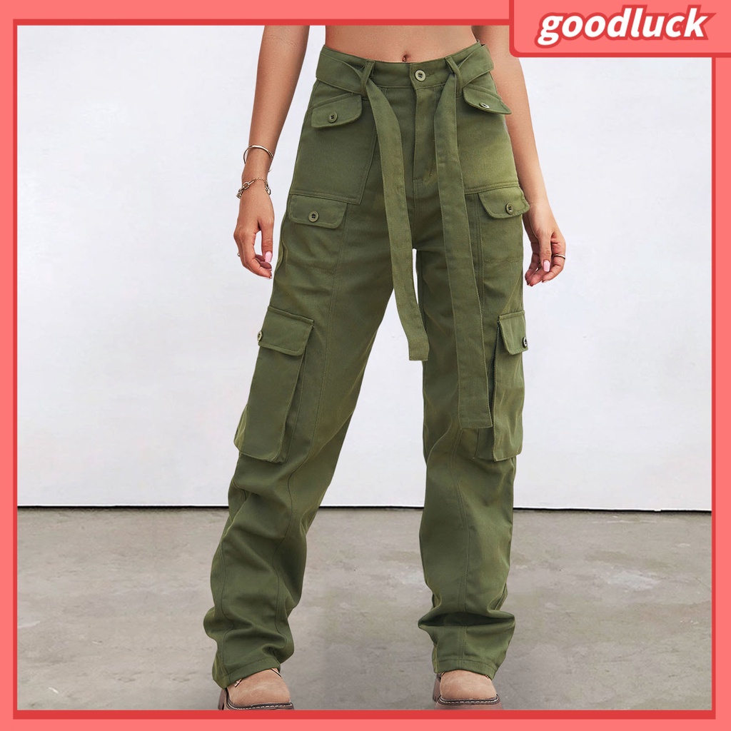 Quần Yếm Denim Dáng Rộng Có Dây Điều Chỉnh Nhiều Túi Màu Sắc Trơn Cổ Điển Đường Phố Cho Nữ