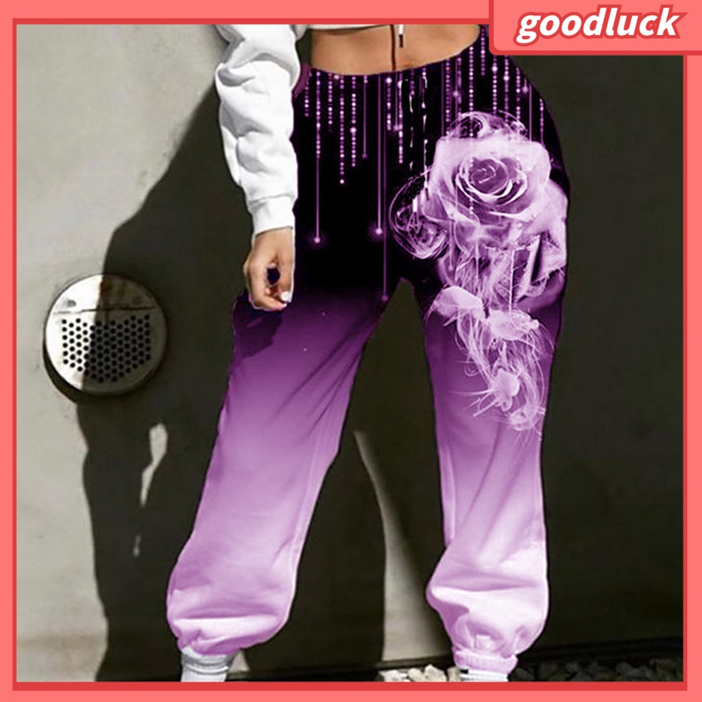 [ULK] Quần Thể Thao Hở Chân Co Giãn Dáng Rộng Tới Mắt Cá Chân In Màu Gradient In Họa Tiết Mùa Thu Cho Nữ Chạy Bộ