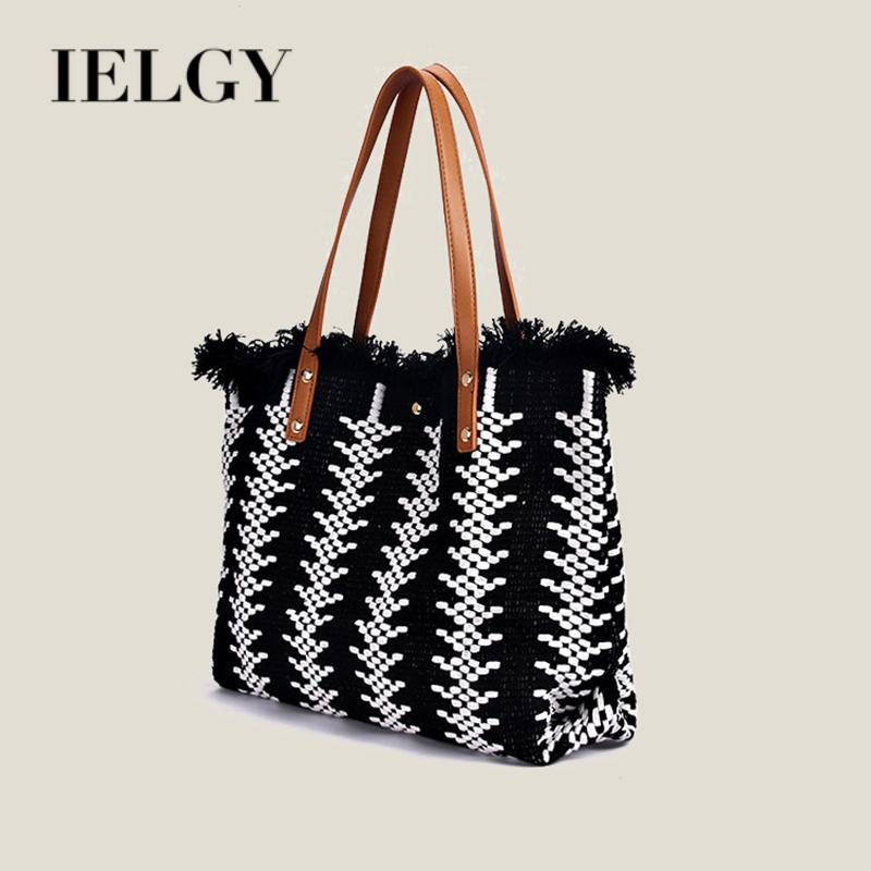 Túi tote Dệt Kim Đeo Vai Sức Chứa Lớn Phối Tua Rua Thời Trang Cho Nữ