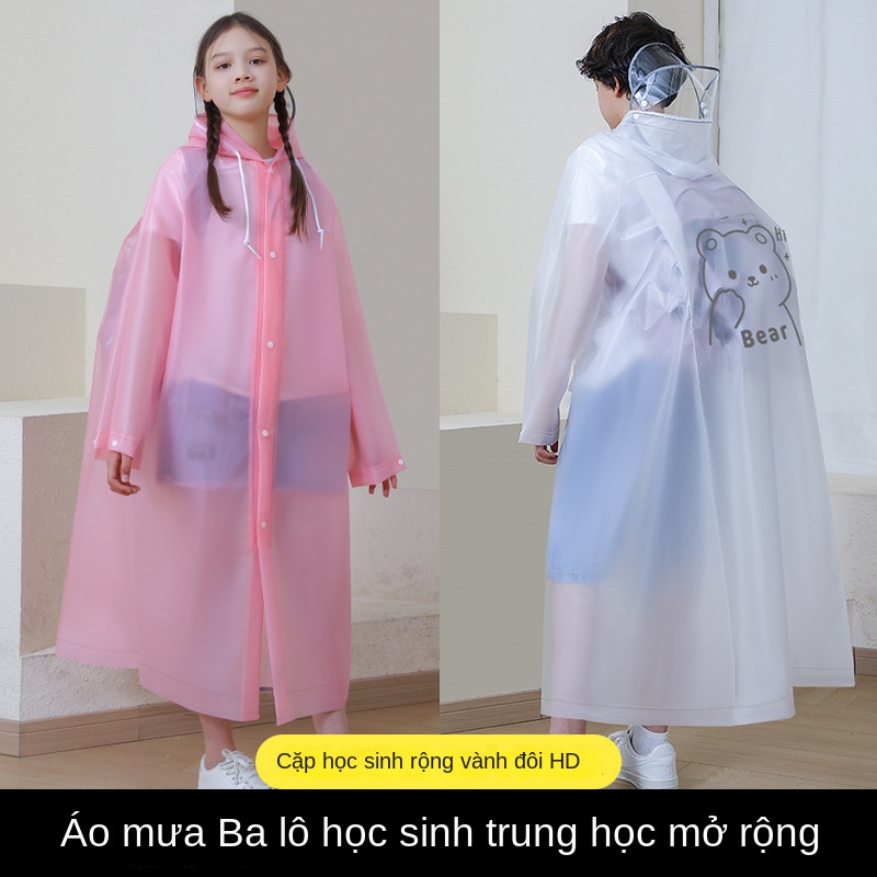 Áo Mưa Dài Rộng Và Lớn Hai Mặt Hình Gấu Phản Quang Cho Trẻ Em
