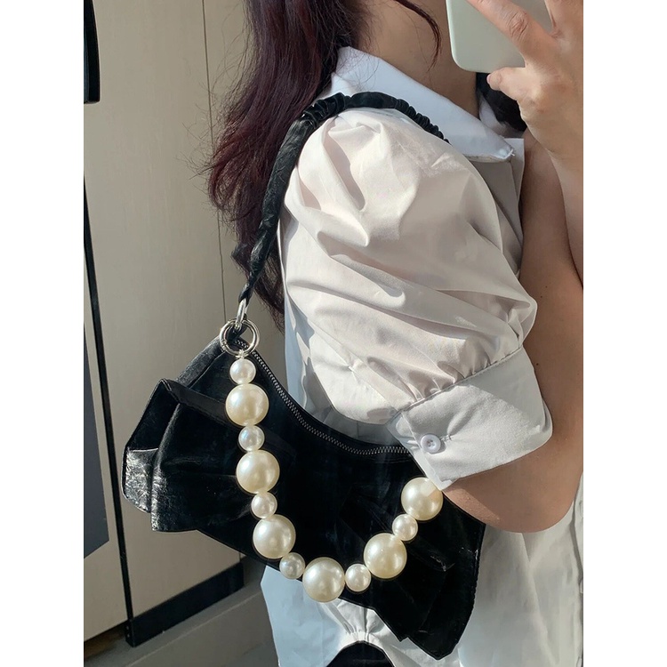 Ielgy Túi Xách Đeo Vai Xếp Ly Đính Nơ Ngọc Trai Siêu Hot Thời Trang Mùa Thu Cho Nữ