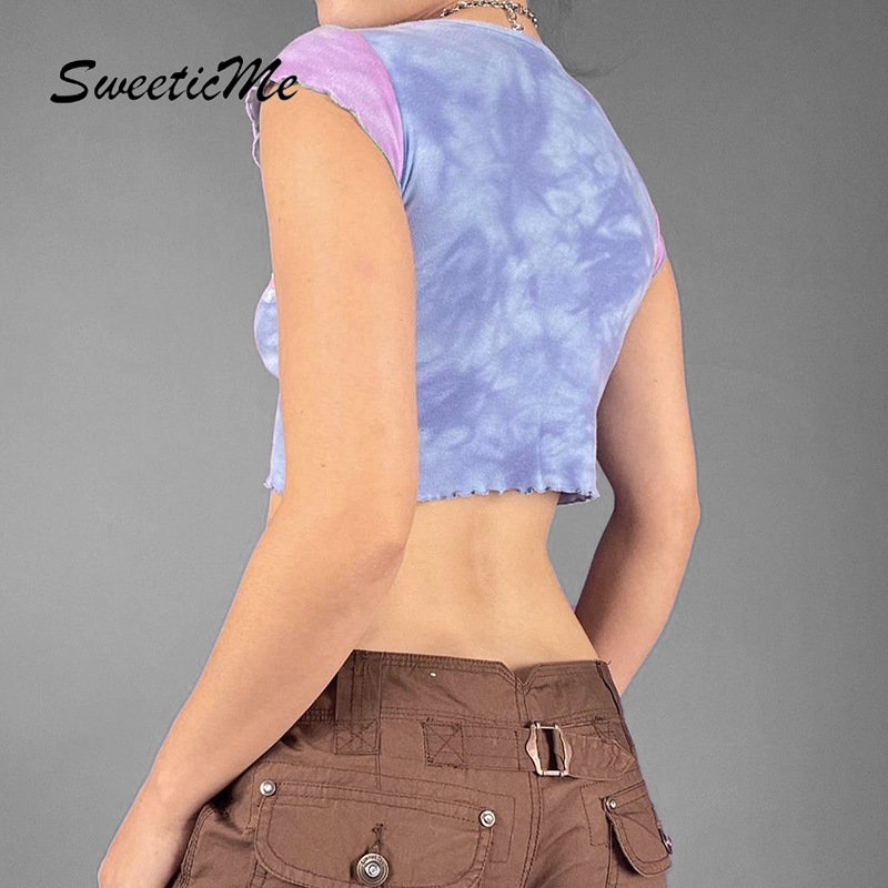 Áo Thun Crop Top Tay Ngắn Cổ Tròn Dáng Ôm In Họa Tiết Ngôi Sao Màu Tương Phản Thời Trang 2023 Cho Bạn Gái