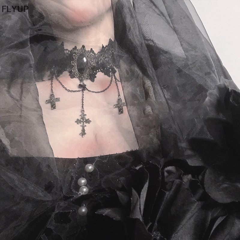 Vòng Cổ Choker Ren Phối Tua Rua Phong Cách Gothic Thời Trang Halloween