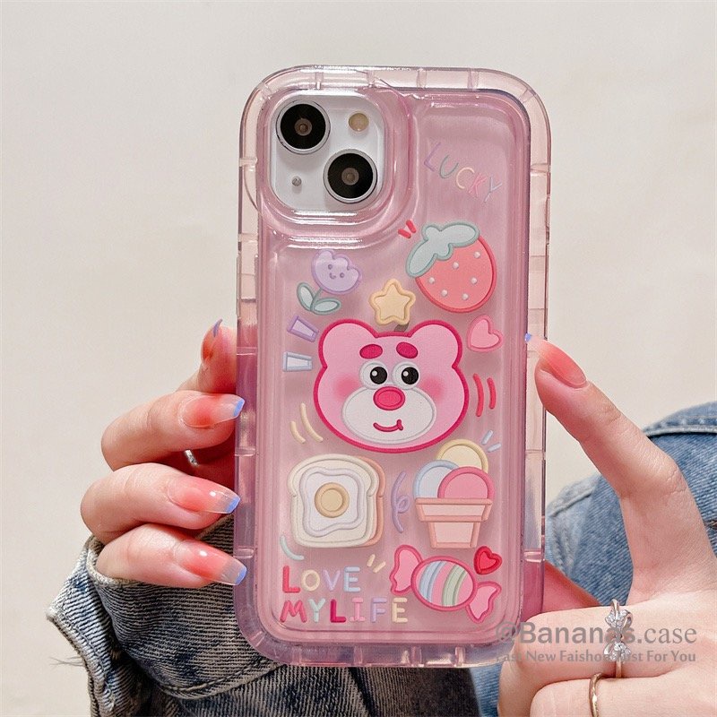 Ốp Điện Thoại Dẻo Trong Suốt Họa Tiết Gấu &amp; Dâu Tây Cho iPhone 14 Plus 14 13 12 11 Pro Max X Xr Xs Max 7 8 Plus SE2020