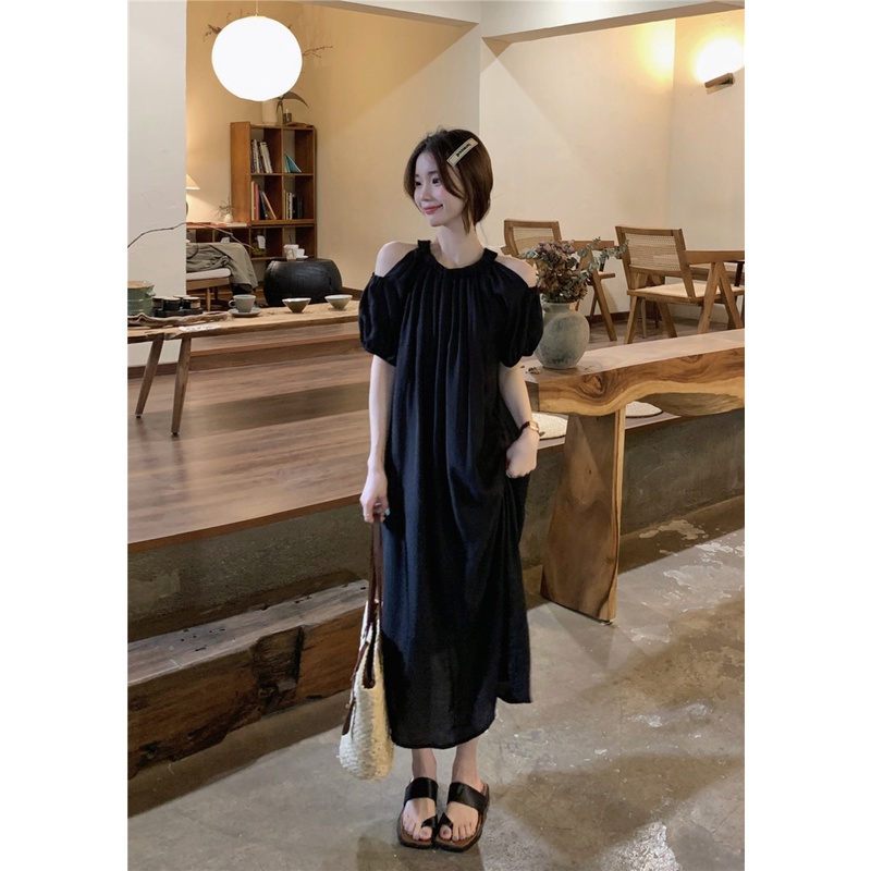 Đầm chiffon Dài Tay Ngắn Dáng Rộng Trễ Vai Phong Cách Hàn Quốc Xinh Xắn Cho Nữ