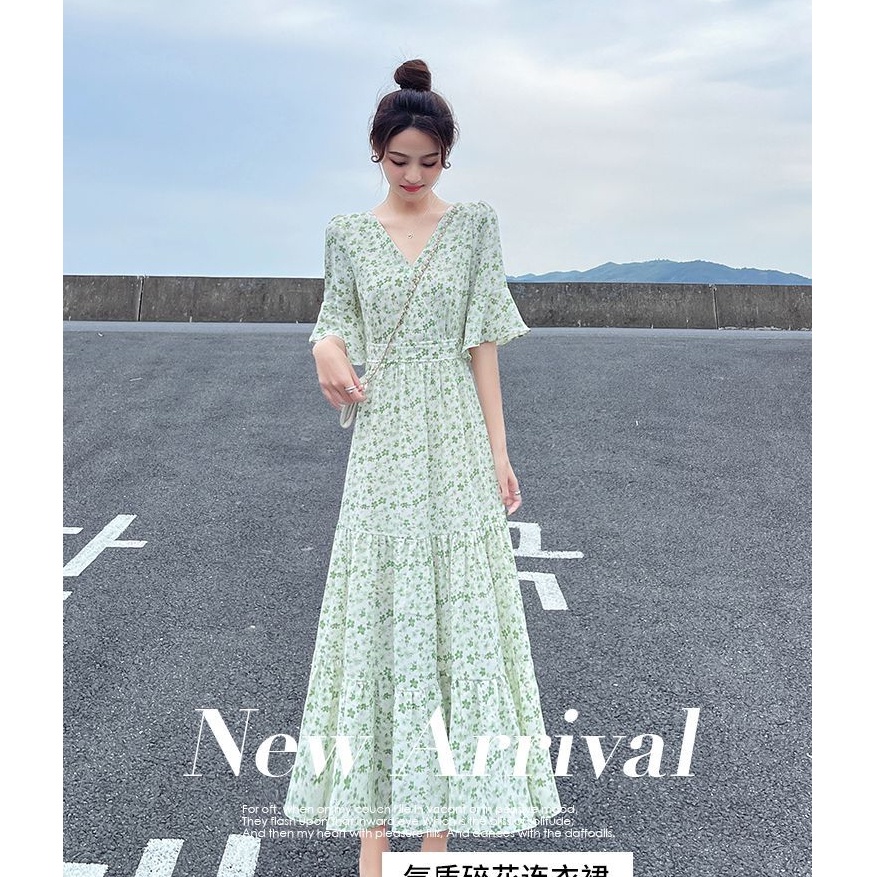 NRVP Đầm Dài Tay Ngắn In Hoa Độc Đáo Thời Trang Mùa Hè Hàn Quốc 2023 Dành Cho Bạn Nữ