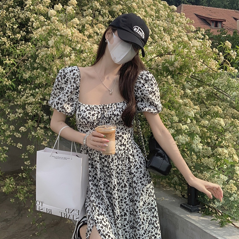 NRVP Đầm Dài Tay Ngắn In Hoa Độc Đáo Thời Trang Mùa Hè Hàn Quốc 2023 Dành Cho Bạn Nữ