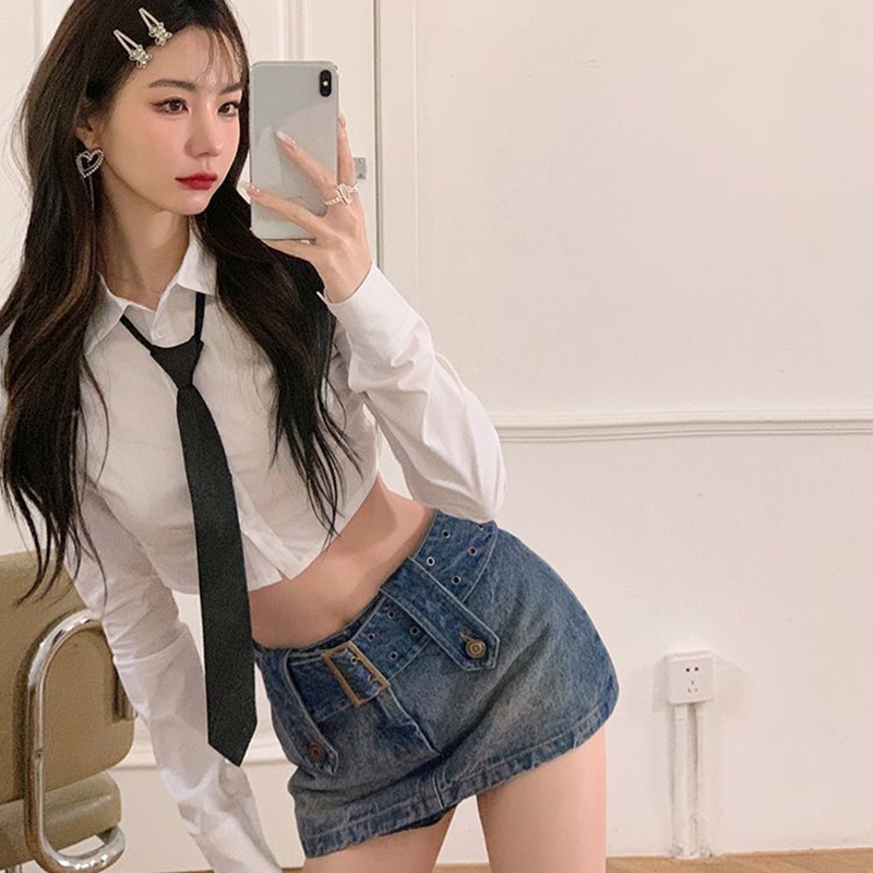 IELGY Áo Sơ Mi Lửng Tay Dài Dáng Ôm Thời Trang Dành Cho Nữ