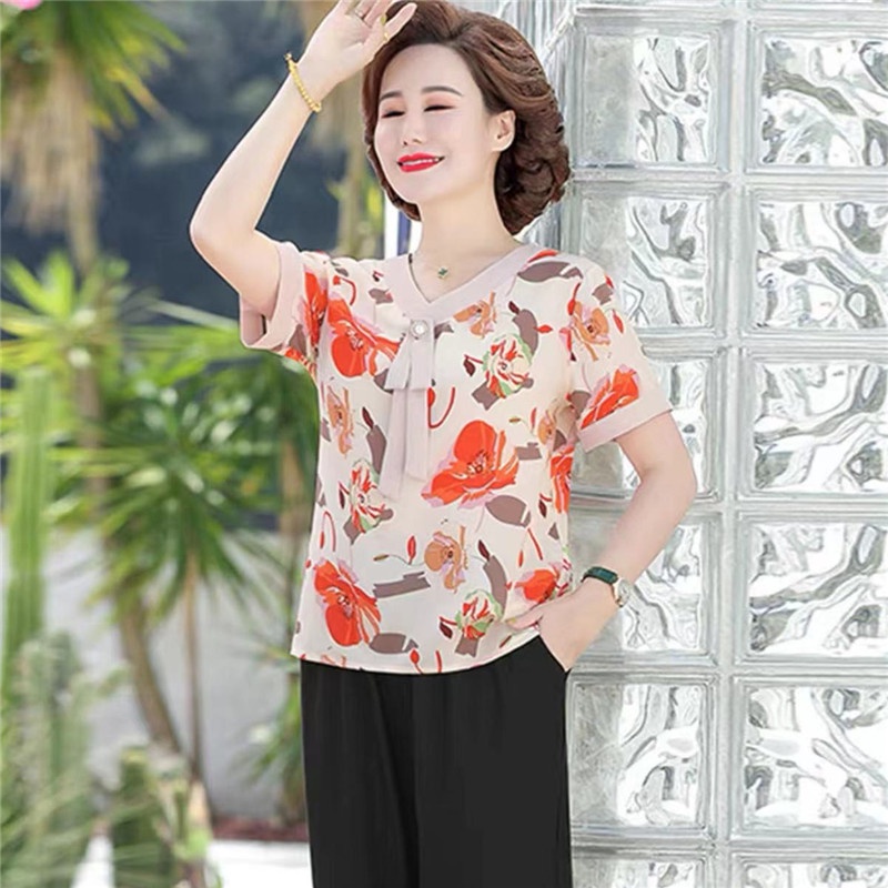 Áo Thun Tay Ngắn Vải Chiffon Mỏng Thời Trang Mùa Hè Cho Nữ áo big size trung niên nữ