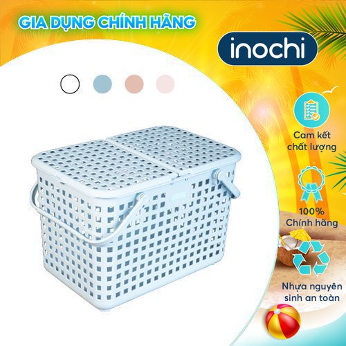 Giỏ xách quai giữ có nắp Inochi - Nachi màu Trắng/Xanh nhạt/Hồng nhạt