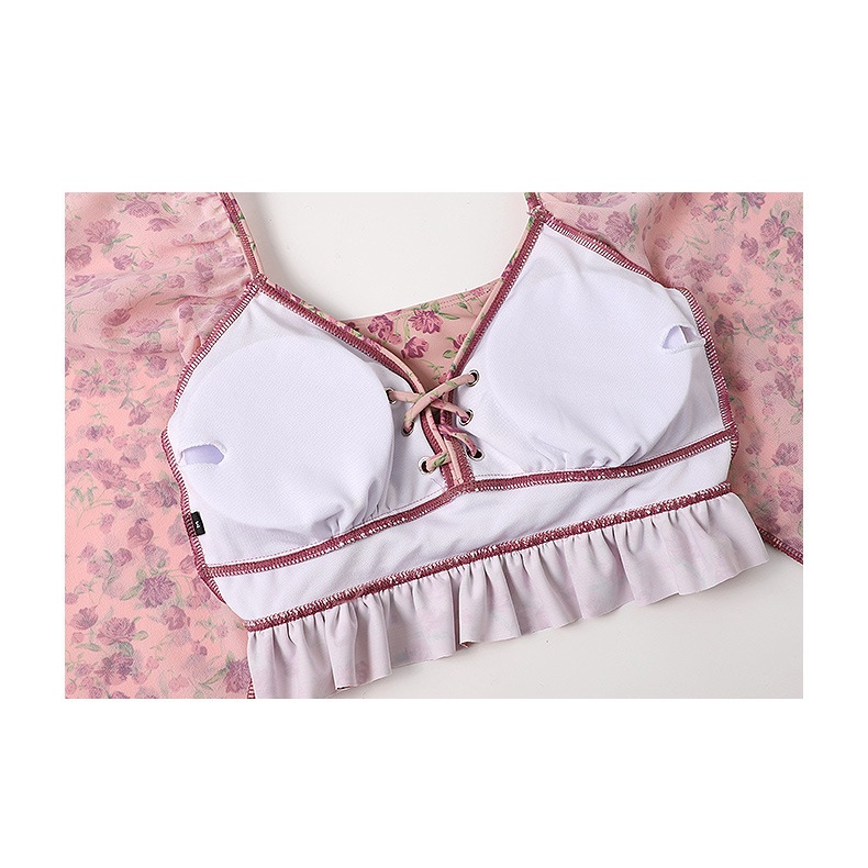 Bộ Đồ Bơi Tay Dài In Hoa Xẻ Tà Bụng Cao Eo Cao Thời Trang Quyến Rũ Cho Nữ