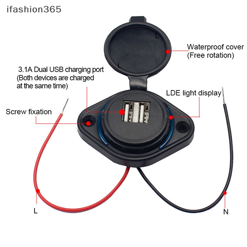 Ổ Cắm Sạc Hai Cổng USB 3.1A Chống Thấm Nước Dùng Trong Xe Hơi