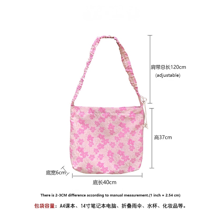 Túi Xách Đeo Vai / Đeo Vai / Đeo Vai / Xếp Ly Cỡ a4 Họa Tiết Hoa Có Dây Rút Phong Cách Hàn Quốc INS Blogger