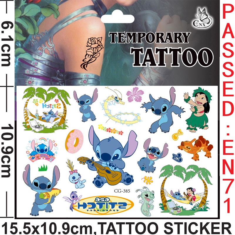 Miếng Dán Hình Xăm Lilo Và Stitch Đáng Yêu &amp; Sticker Hoạt Hình Stitch Chống Thấm Nước Dễ Thương Cho Bé
