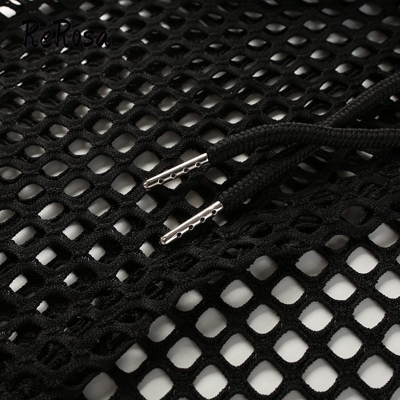 Rerosa Áo Hoodie Thể Thao Tay Dài Phối Lưới Màu Trơn Dễ Phối Đồ Thời Trang Cho Nữ