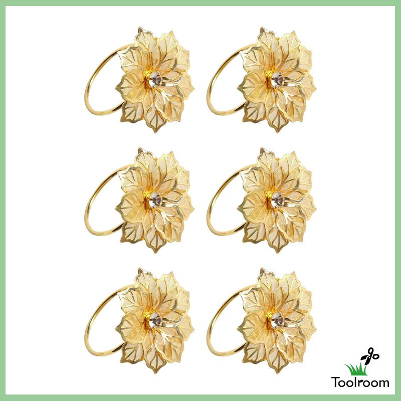 Set 6 Vòng Khóa Khăn Ăn Hình Hoa Đính Đá Trang Trí Sự Kiện / Sinh Nhật / Sự Kiện