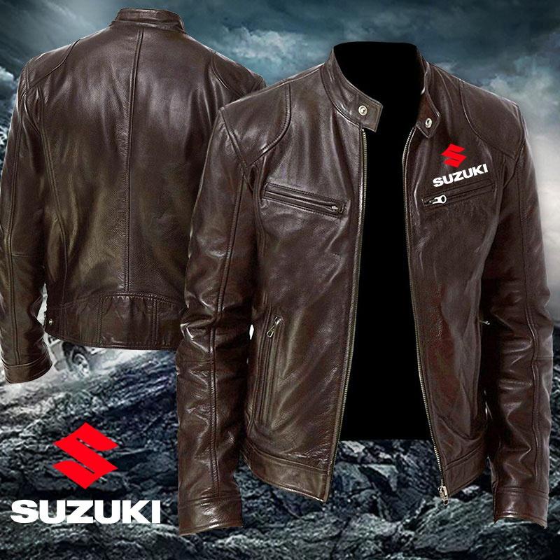 SUZUKI Áo Khoác Bomber Bằng Da Tay Dài Cổ Đứng Kiểu Vintage Thời Trang Thu Đông Cho Nam