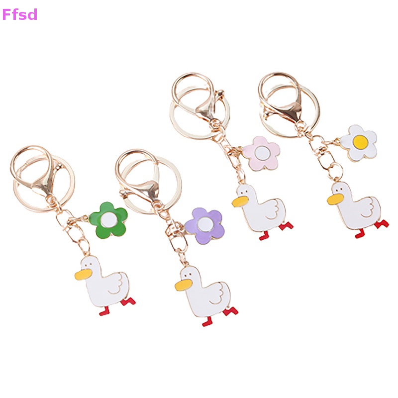 Móc Khóa Trang Trí Xe Hơi / Ba Lô / Túi Xách Hình Chú Vịt Hoạt Hình &amp; Hoa Dễ Thương