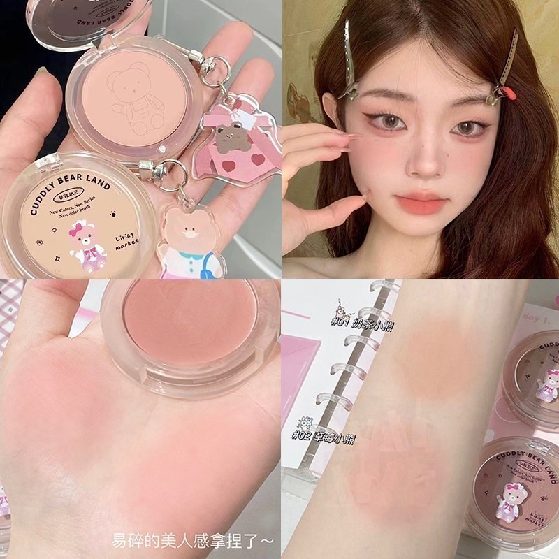 Bảng Phấn Má Hồng 2 Màu Lì Chống Nước Lâu Trôi Hình Gấu Dễ Thương