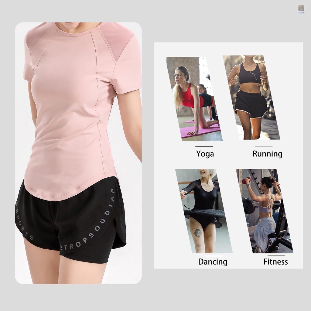 Áo Thun Thể Thao Tay Ngắn Phối Lưới Hở Lưng Ôm Sát Quyến Rũ Thời Trang Cho Nữ