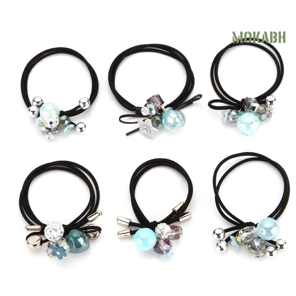 6 Dây Cột Tóc Co Dãn Họa Tiết Hoa Đính Đá Thời Trang Cho Nữ