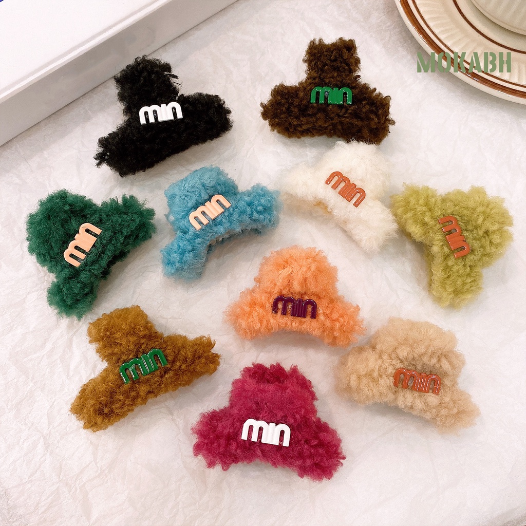 Kẹp Tóc Mềm Mại Màu Trơn Họa Tiết Chữ Phong Cách Hàn Quốc