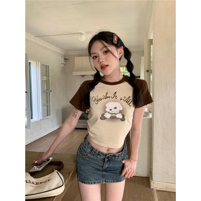 Áo Thun Ngắn Tay Màu Sắc Tương Phản Thời Trang Mùa Hè Cho Nữ