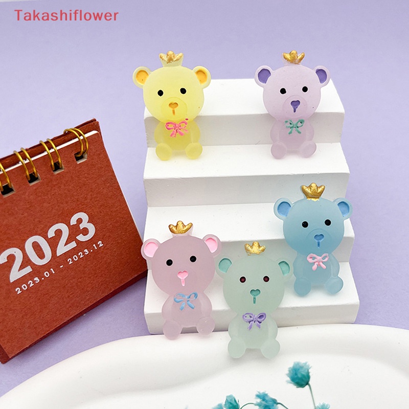 Set 2 Mô Hình Gấu Mini Đội Vương Miện Dạ Quang Trang Trí Nhà Búp Bê DIY