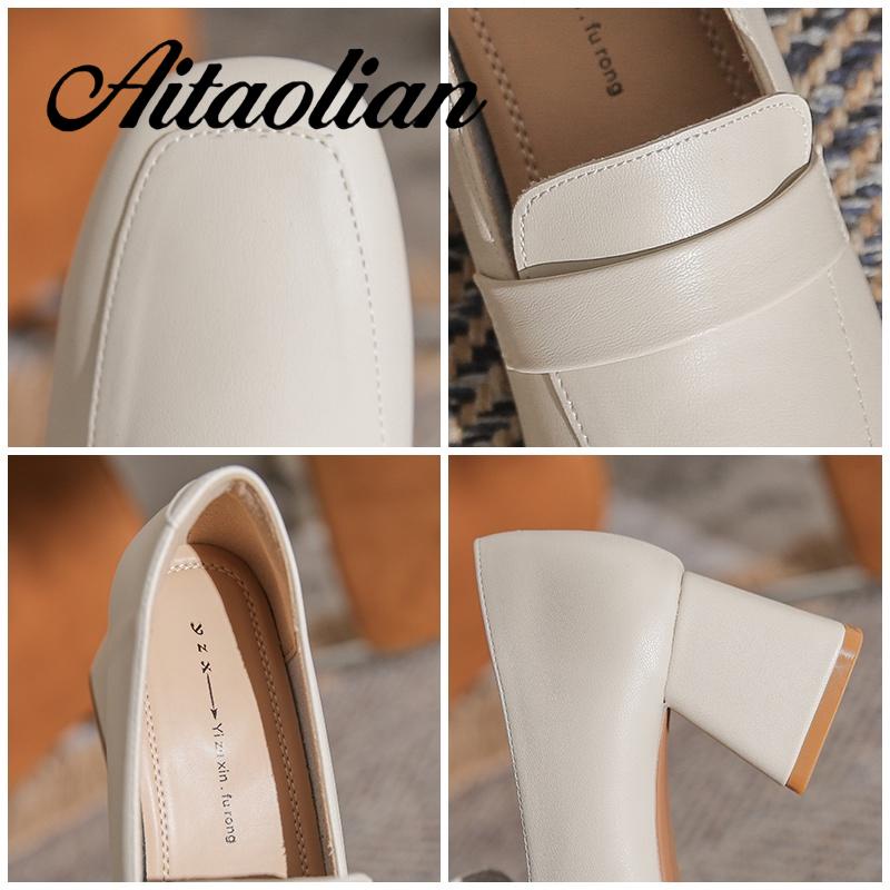 Giày Cao Gót 6cm Da Thật Mũi Vuông Phong Cách retro Anh Quốc Cho Nữ Mềm