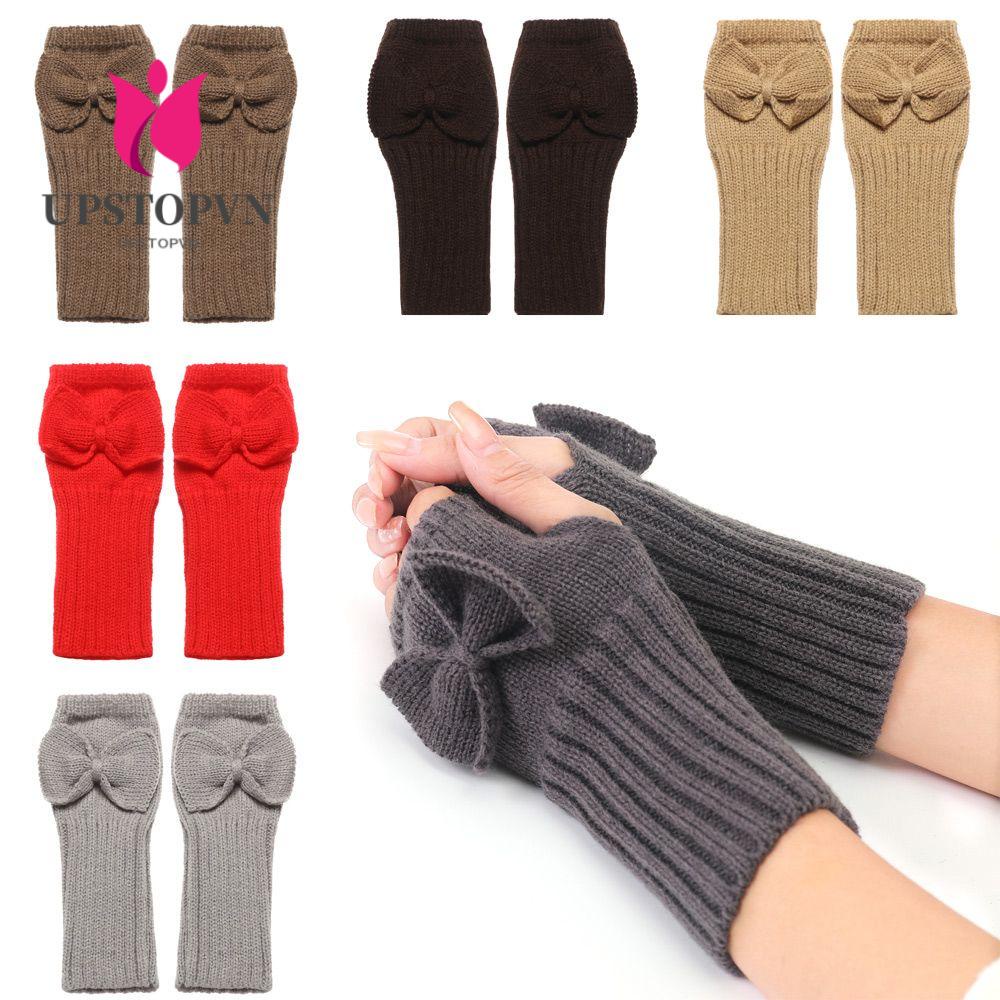 Găng Tay Dệt Kim Đính Nơ Màu Kẹo Ngọt Thời Trang