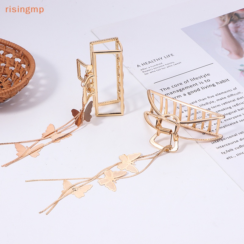 Kẹp Tóc Hình Bướm Lớn Màu Vàng Đính Ngọc Trai Phong Cách Vintage Thanh Lịch