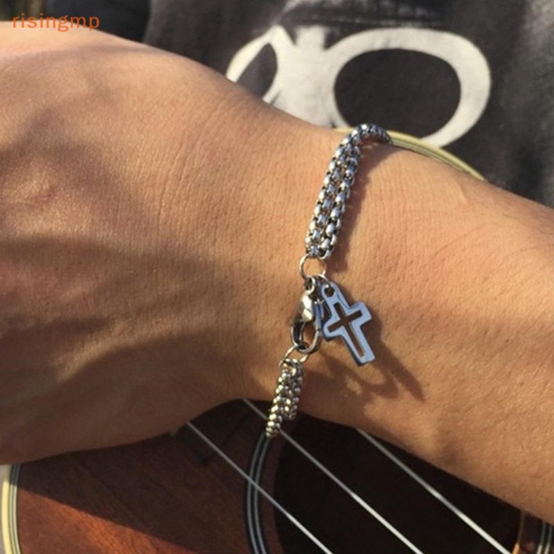 Vòng Đeo Tay Hai Lớp Bằng Thép Không Gỉ Hình Thánh Giá Thời Trang Dành Cho Nam