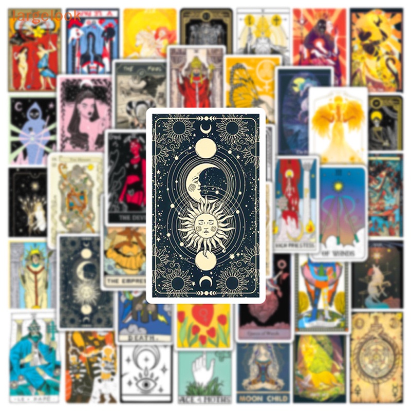 Bộ 50 Miếng Dán Thẻ Bài Tarot Graffiti Chống Thấm Nước Dùng Trang Trí Vali / Laptop / Ván Trượt / Xe Máy