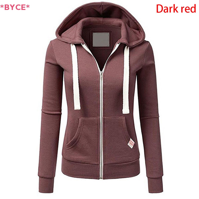Áo Khoác Hoodie Có Khóa Kéo Màu Trơn Thời Trang Cho Nữ Mới