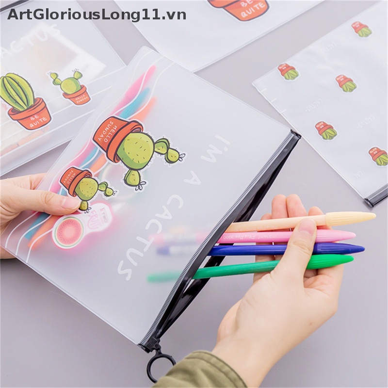Túi Đựng Tài Liệu Bằng PVC Trong Suốt Chống Thấm Nước Hình Cây Xương Rồng Dành Cho Trẻ Em / Văn Phòng