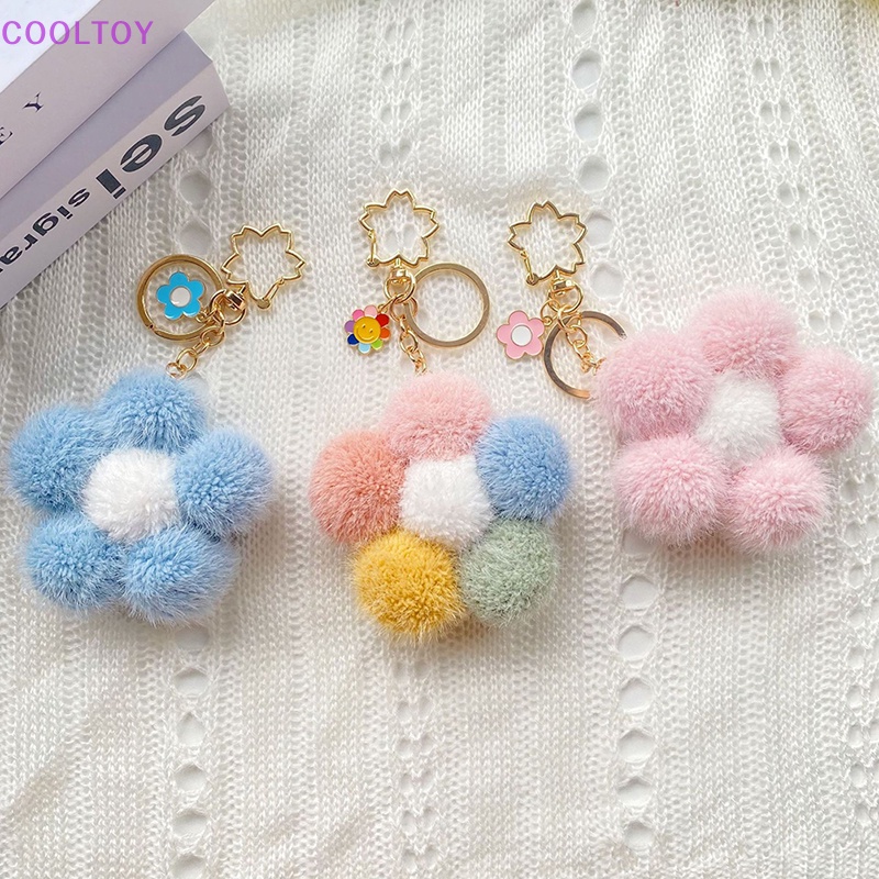 1 Móc Khóa Hình Hoa Hướng Dương Phối Banh Lông Nhiều Màu Sắc Dễ Thương