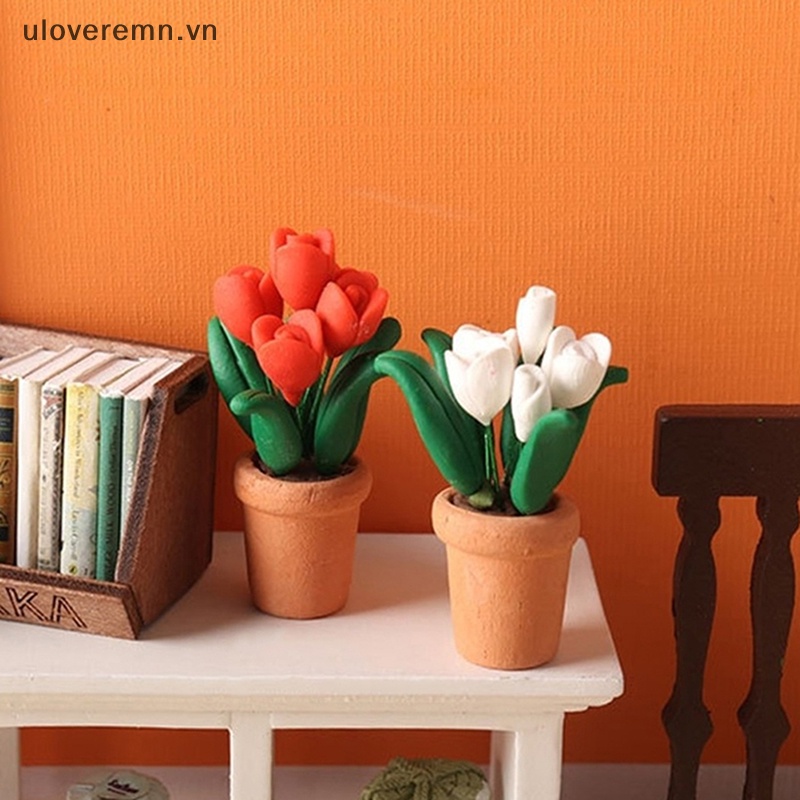 Chậu Hoa Tulip Mini Tỷ Lệ 1: 12 Dùng Trang Trí Tiểu Cảnh / Nhà Búp Bê