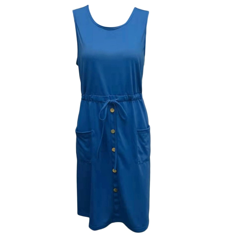 Xiangbao Đầm Thun Sát Nách Cổ Tròn Có Túi Thời Trang Mùa Hè Giản Dị Dành Cho Nữ